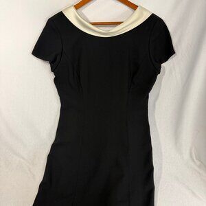 Talbots Petite classic Hollywood Black Dress with creme collar, 10P, cap sleeve